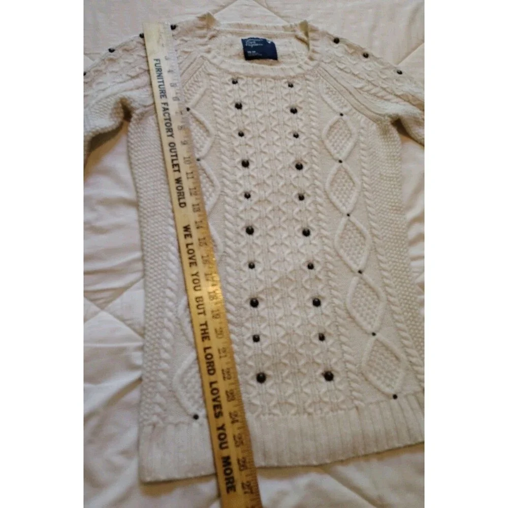 American Eagle Outfitters Cream Cable Knit Wool Blend Studded Sweater XS